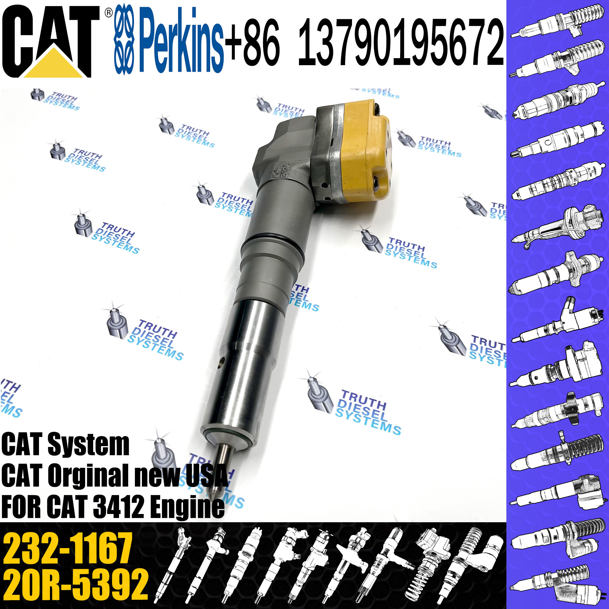 Diesel Fuel Injector 20R-4148 232-1171 232-1167 138-8756 155-1819 232-8756 111-7916 198-4752 For 3412 3412E Engine