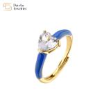 Enamel Heart Diamond Rings , Opening Adjustable Zircon Love Heart Band Ring