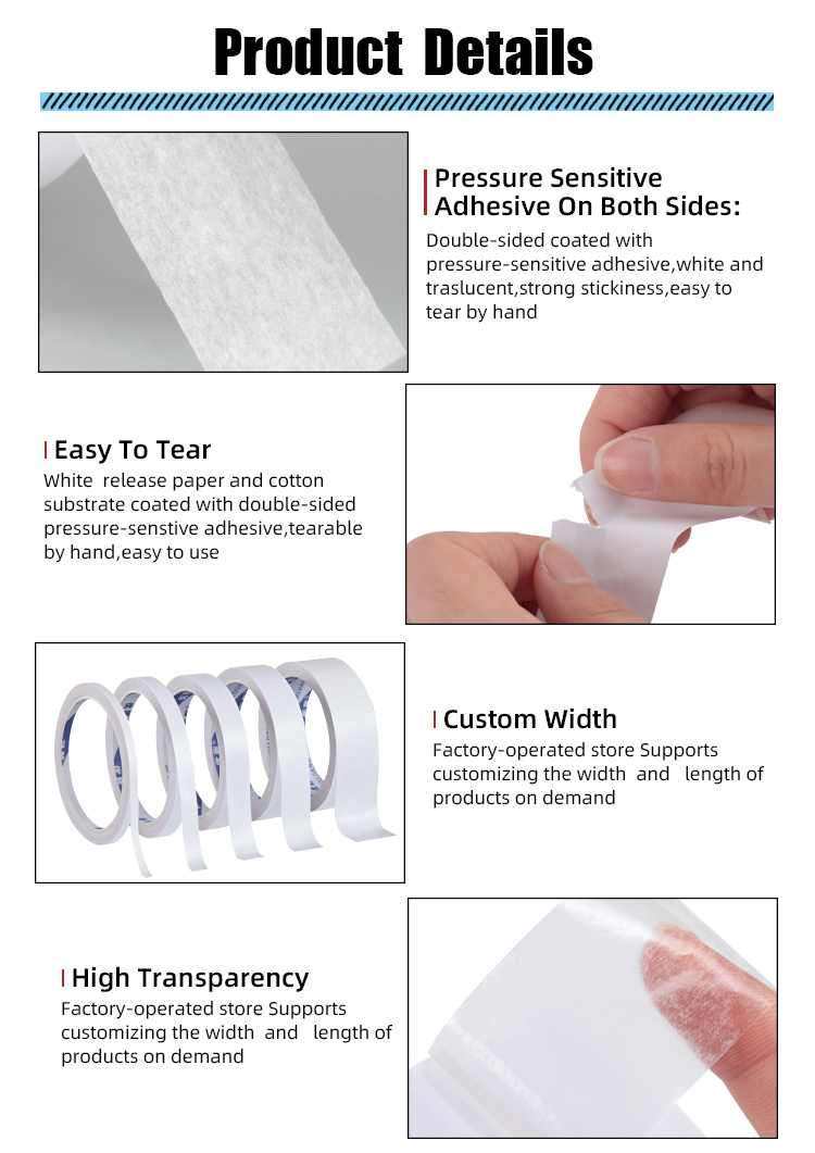 Custom Crafting Self Adhesive Double Sided Tissue Paper Tape High Stick Double Sided