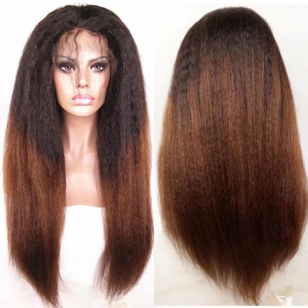 Buy cheap Brazilian virgin hair lace front wigs T1b/30 Ombre color Italian yaki kinky straight wigs with baby hair from wholesalers
