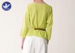 Waist Openning Ribbon Womens Knit Pullover Sweater Lemon Yellow Bat Sleeves for