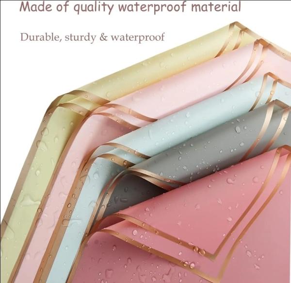 Waterproof 58*58cm Golden Edge Bouquets Flower Wrapping Paper for Florist