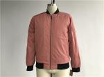 Male Dusty Pink Polyester Bomber Puffer Jacket With Contrast Rib Detail TW78442