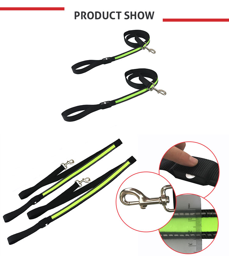 Led Flashing Strong Large Long Nylon Dog Leads , Glow In The Dark Dog Leash