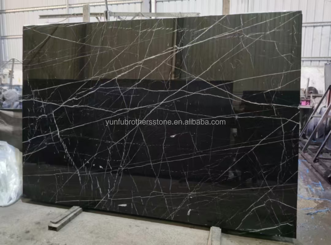 Modern Design Hotel Nero Marquina Big Slab Zimbabwe Black Marble Floors and Stairs
