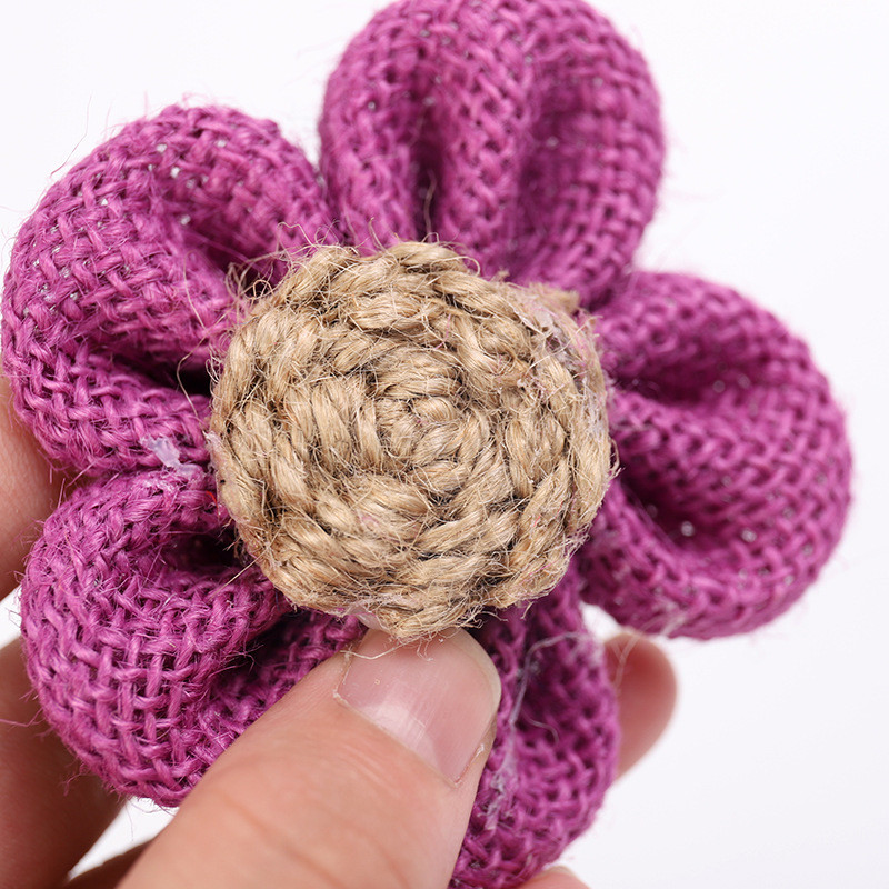 8cm Burlap Ribbon Flowers Diy Orange Black Jute Rope Flower