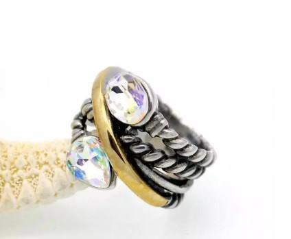 Buy cheap Fashion Silver Gold Two -Tone Crossover Cubic Zircon Gemstone Women Ring (R-91) from wholesalers