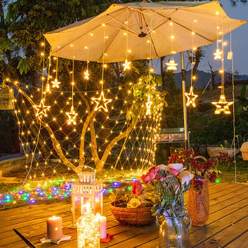 110V 220V LED Star Curtain String Light Fairy Lights Christmas Garland For Wedding Party Window Outdoor Indoor New Year Decor