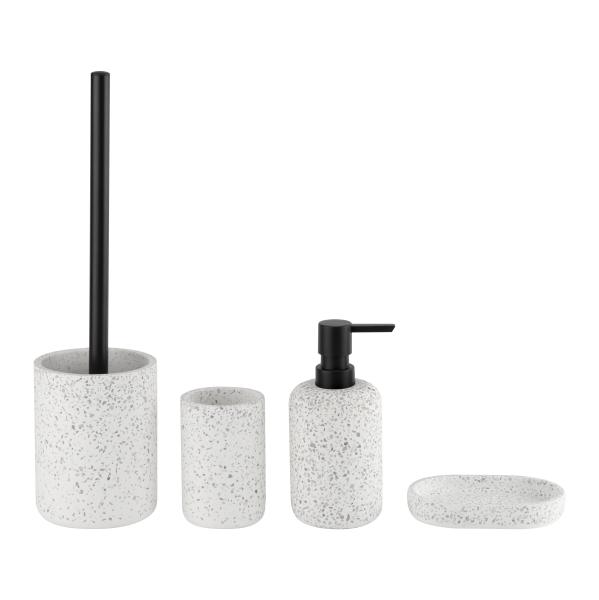 Grey Terrazzo Bathroom Accessories Set Round For Bathroom Cleaning With Black