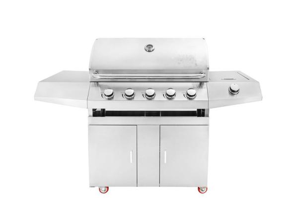 Silver 430 Stainless Steel Slow 5 Burners Zinc Alloy Knobs Stainless Steel Grill