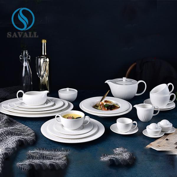 Buy cheap Savall Scandinavian White Porcelain Dinnerware Sets Stackable For Banquet from wholesalers