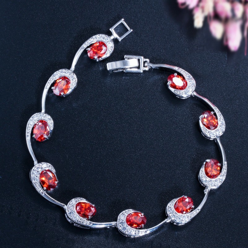 Lovely Women Four Round Bracelet Red CZ Stone Bracelet Setting Crystal Fashion Tennis Bracelet for Wedding Gift