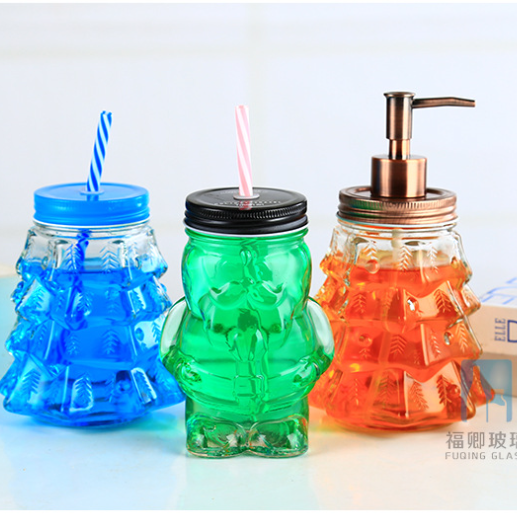 Wholesale 15oz creative personality Santa Claus shape 470ml glass mason jar