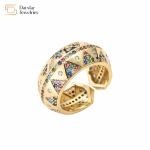 Wide Bands 24k Gold Plated Rings Adjustable Colorful Zircon Diamond