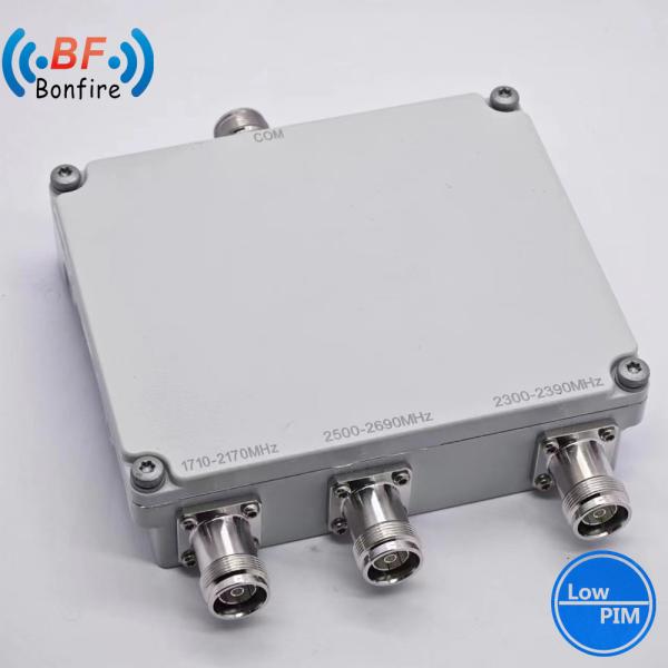 Buy cheap Grey Triplexer RF Combiner 50W 2 Way UHF 1710-1880 1920-2170 2300-2400 2500-2700MHz N-50K Connector from wholesalers