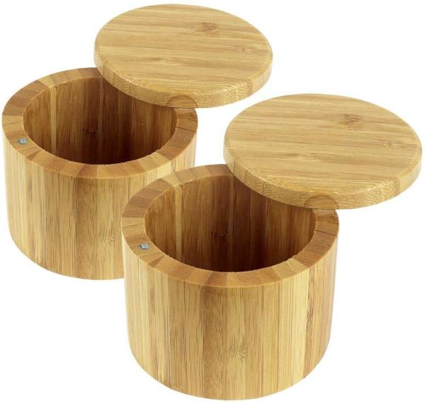 Buy cheap Round Bamboo Salt Box WithLaser Engraving Logo Magnetic Lid Spice Container Good For Durable Storage Organization from wholesalers