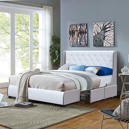 Buy cheap Tufted PU Leather Bed Frame Light Grey And White Four Drawer Storage Bed from wholesalers