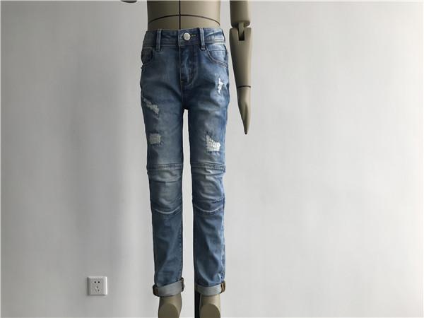 Rips / Repaired Kids Denim Jeans , Mid Mottled Wash Stretch Denim Skinny Jeans