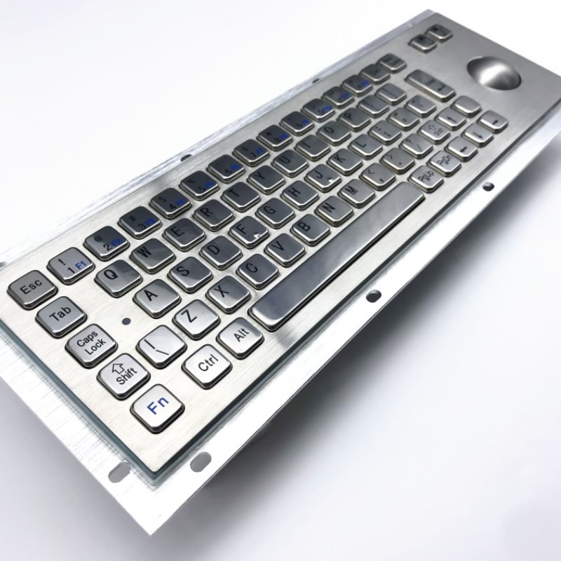 KIOSK IP65/IK07 Industrial Stainless Steel Metal Keyboard With Trackball Over 2million Key Life Cycle Rear Panel Mounted -40℃