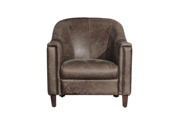 Buy cheap Home Grey Leather Leisure Armchair With Handwork Brasss Nail Heads Decor from wholesalers