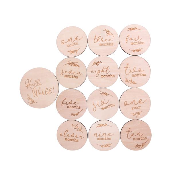 Baby Monthly Cards Wooden Cards, Double Sided wooden Discs, Set of 13: Includes