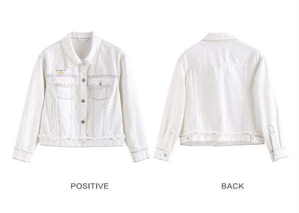 Buy cheap Contrast Stitching Trucker Ladies Denim Jacket With Button Through Placket Fray Hem from wholesalers