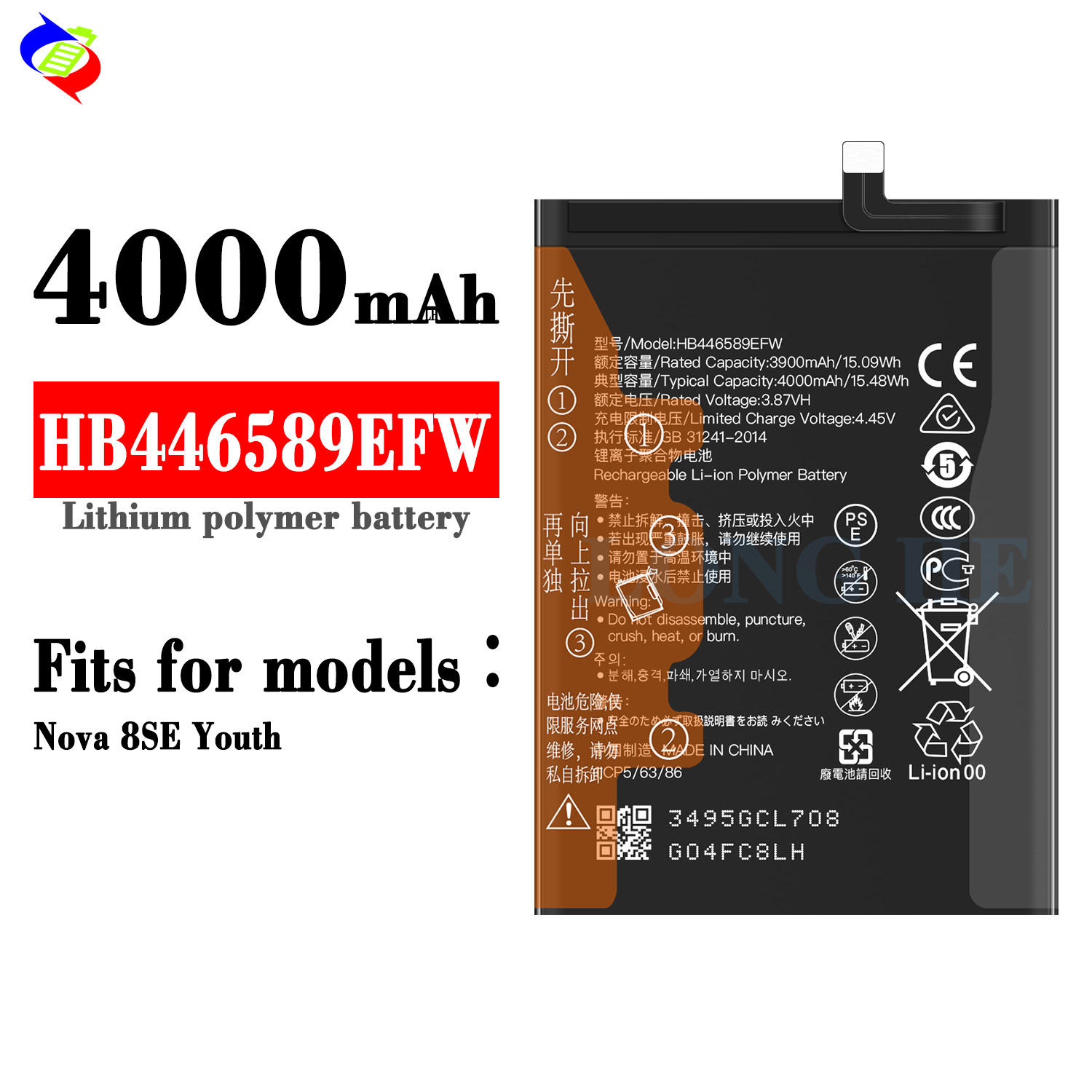 HB446589EFW Lithium Rechargeable Battery for Huawei Nova 8SE Youth Long-lasting Power