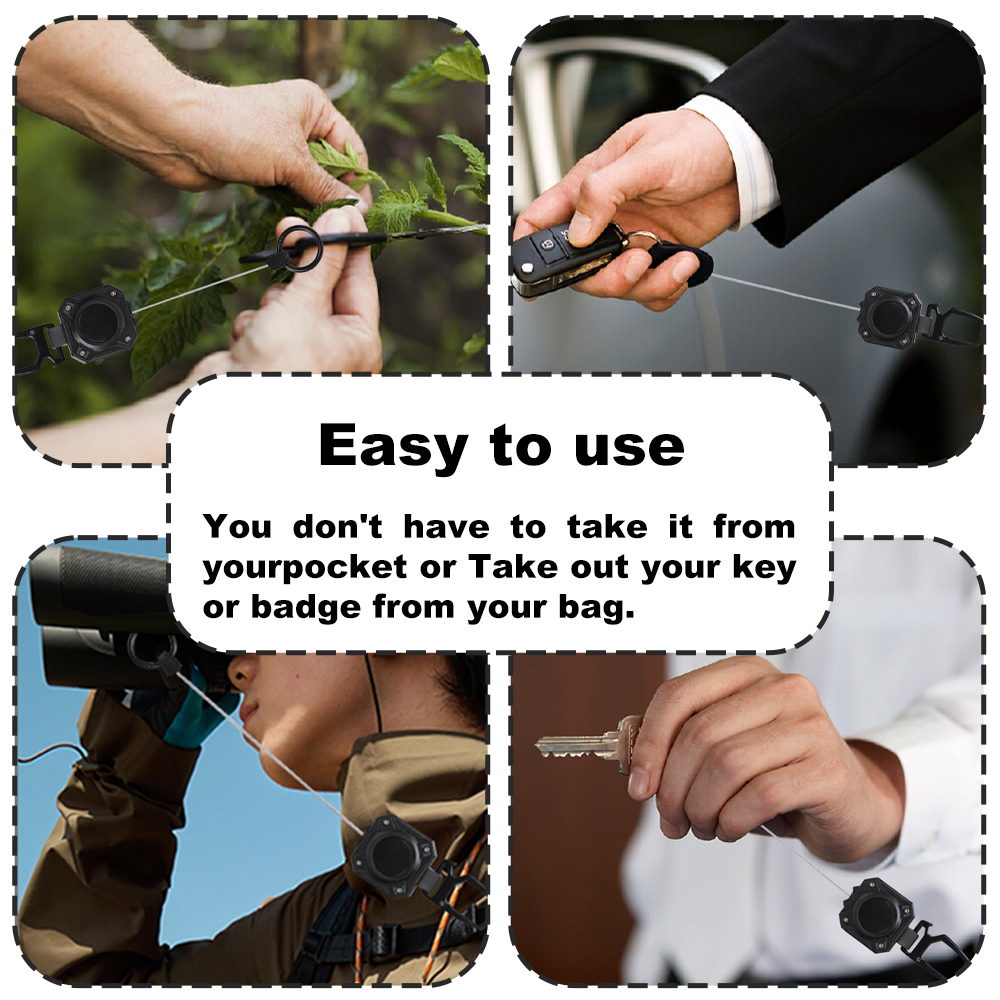 Deyi Badge Reel Impact Resistance ID Badge Reels Wire Rope Key Ring Aluminum Ring Carbon Fiber-Texture