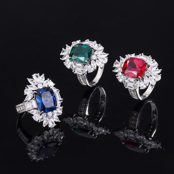 Buy cheap 925 Sterling Silver Jewelry Created Emerald Ruby Gemstone Luxury Ring from wholesalers
