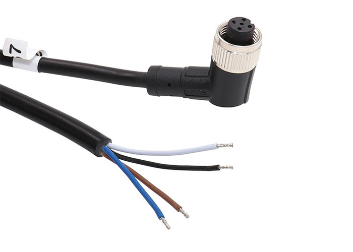 Right angled Black PVC Jacket 5pin 4C M12 sensor female cable assemblies