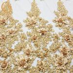 French High End Lace Fabric Water Soluble Handwork Golden Embroidery Lace