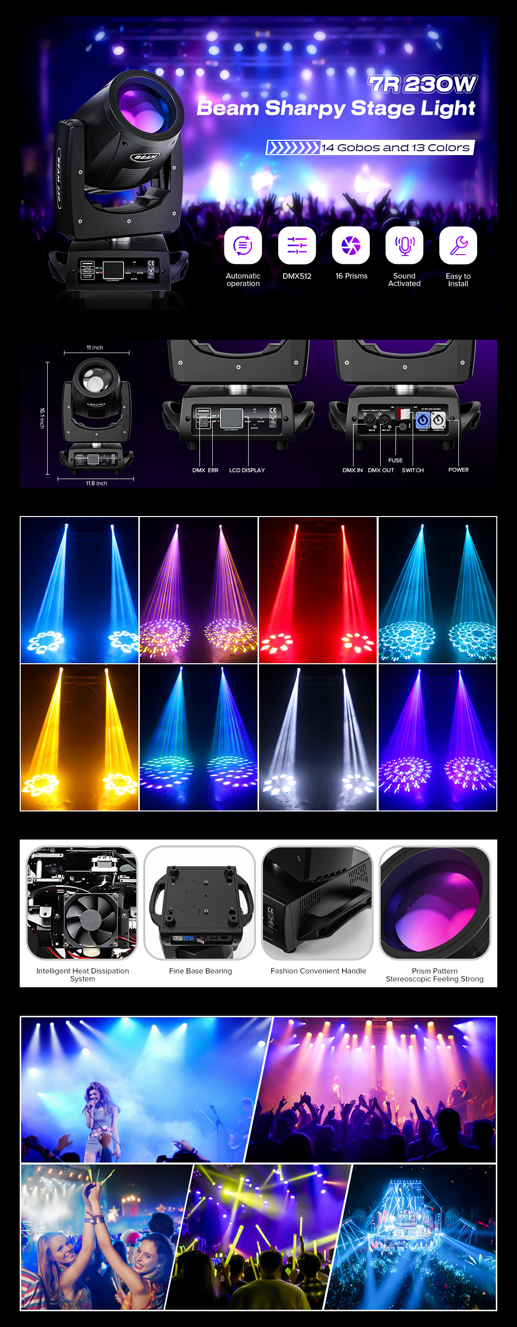 Mini Beam Lights Sharpy LED Moving Head Lights Spot 3- and Lighting Design Service Included