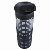 Buy cheap Colorful Single-wall Glass Water Bottle with Silicone Coating, Various Designs product