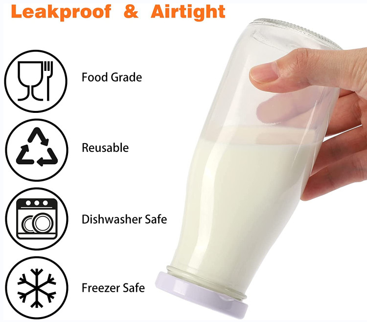 Eco Friendly Frosted Bulk Glass Milk Bottles 16 Oz Kombucha Bottles With Lid