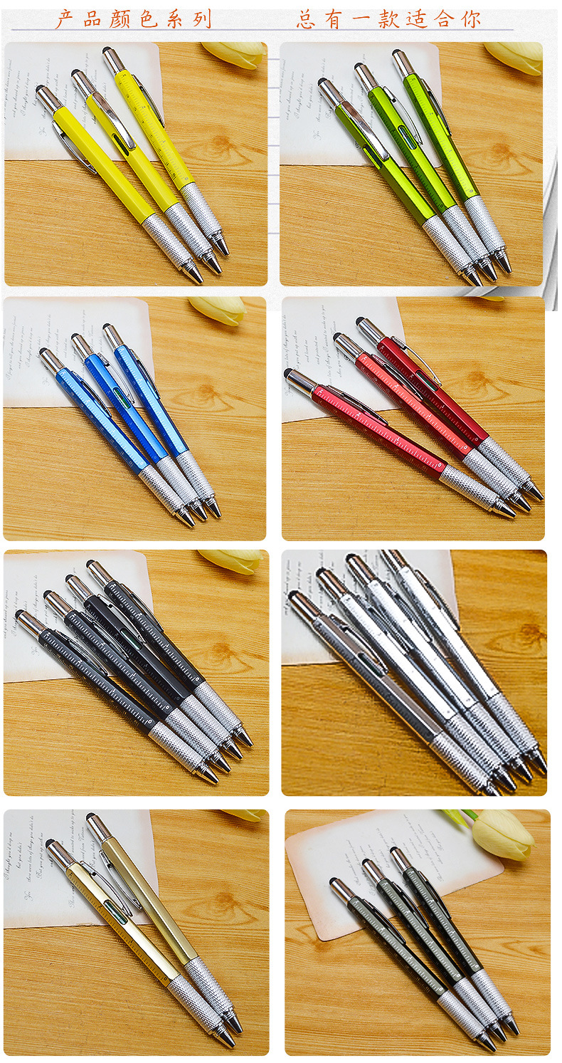 Personalized Custom Plastic 6 in 1 Tool Pen with Ruler Level and Two-Head Screwdriver