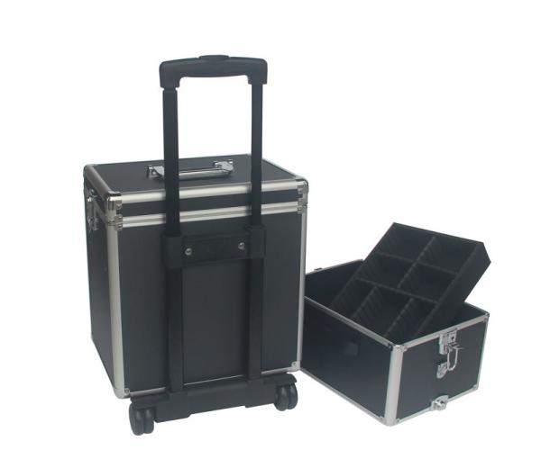 Buy cheap Aluminum Makeup Trolley Case Black Rolling Aluminium Cosmetic Case With Two Layer from wholesalers