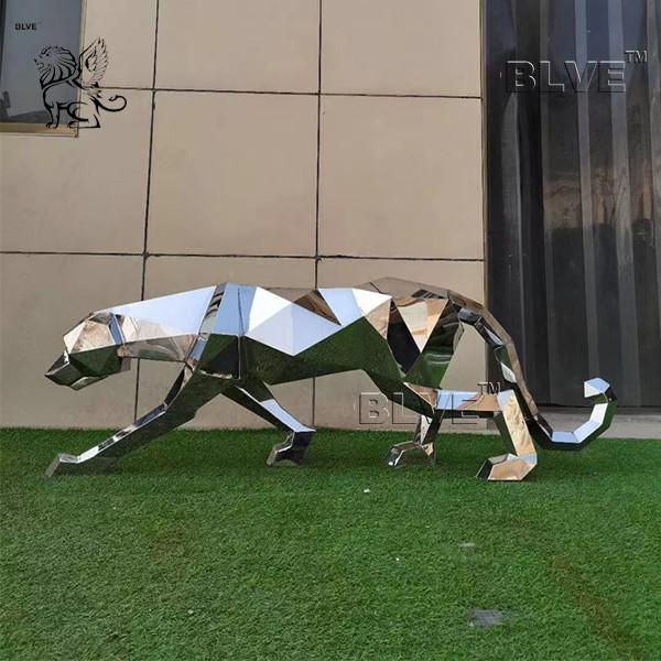 Buy cheap Polish Modern Life Size Stainless Steel Animal Sculpture Geometric Leopard Statue from wholesalers