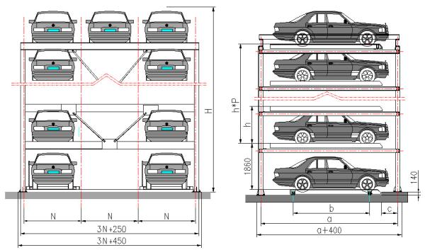 Four - Six Level Lift Vertical Parking Garage Sliding Parking System For Car
