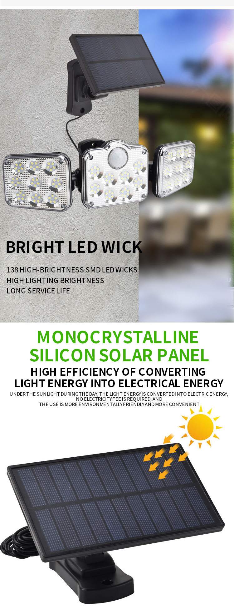 Powered Outdoor Solar LED Wall Lights With Sensor 195x130x100mm 122 SMD LED 1.8w