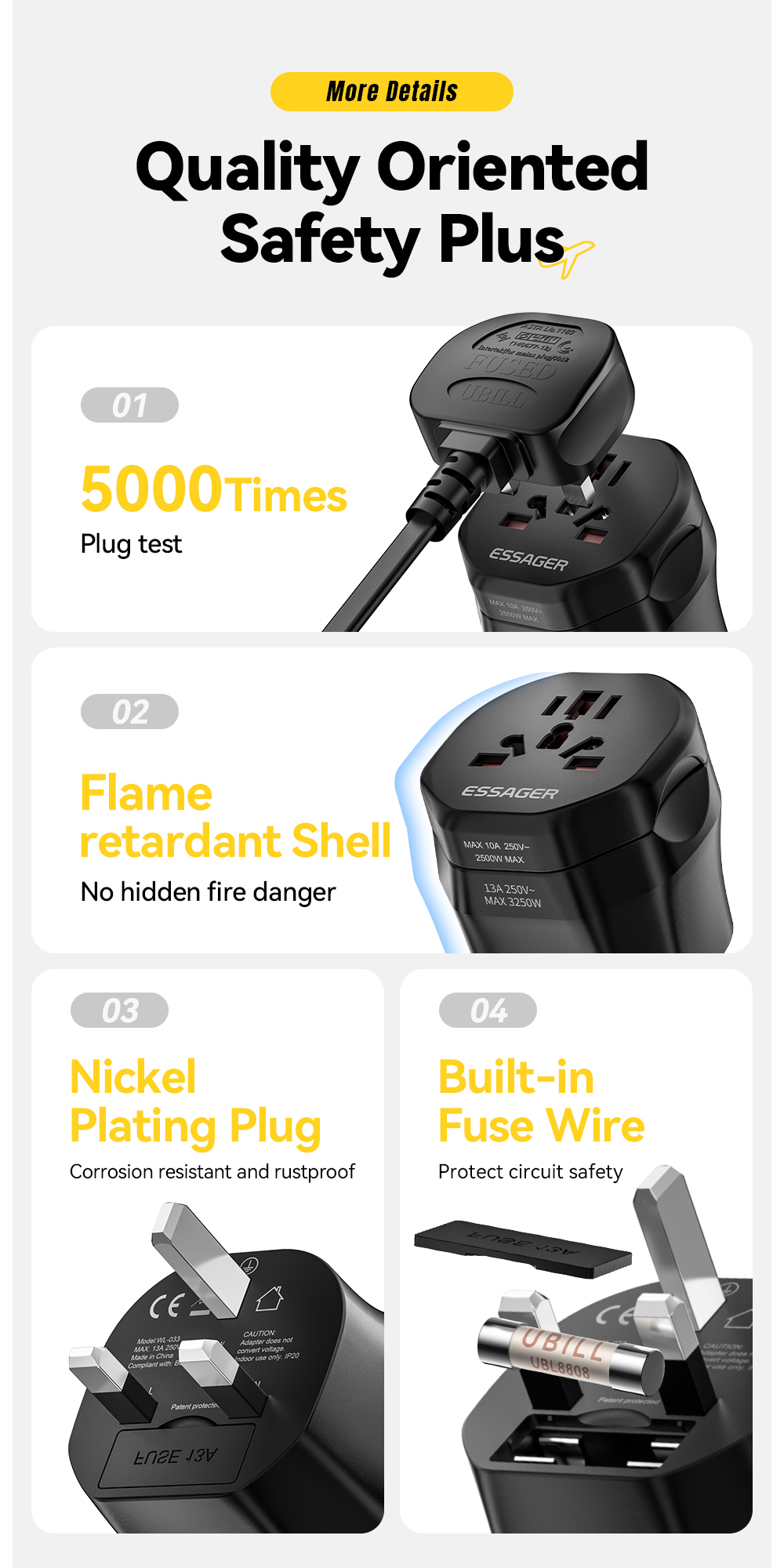 ESSAGER WL-033-WL-09 Series EU UK to Universal UK to EU Travel Power Adapter