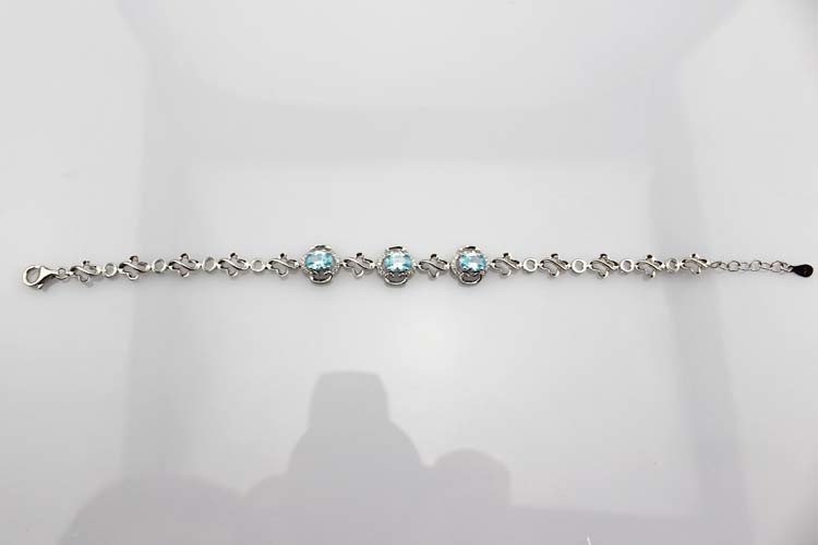925 Silver 5x7mm Created Blue Topaz Cubic Zircon Link Tennis Bracelet (H11)