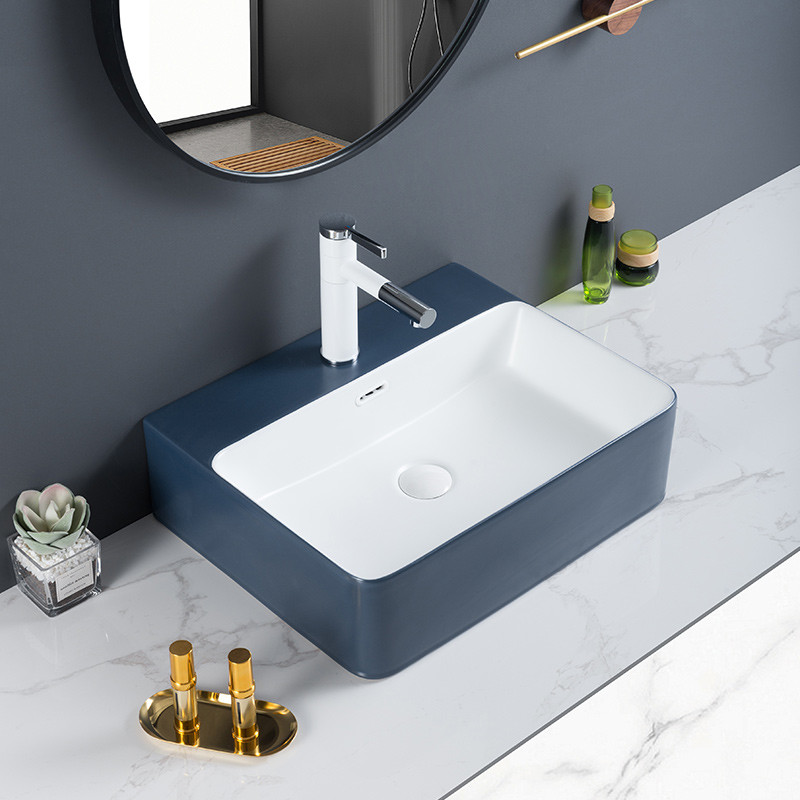 Easy Maintain Rectangular Vessel Sink With Overflow Ceramic Basin Price For Hotel