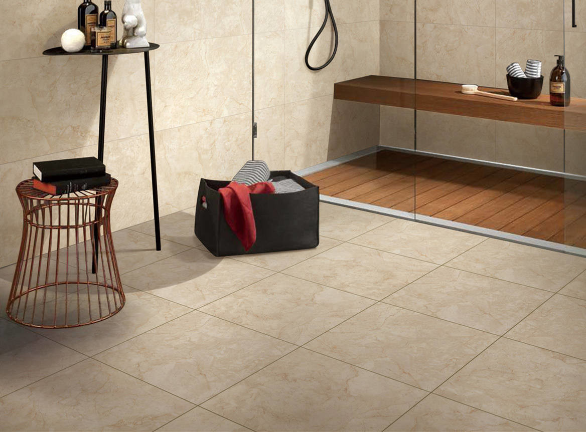 Low Absorption Rate Indoor Polished Porcelain Tile , Beige Color Marble Floor Tile