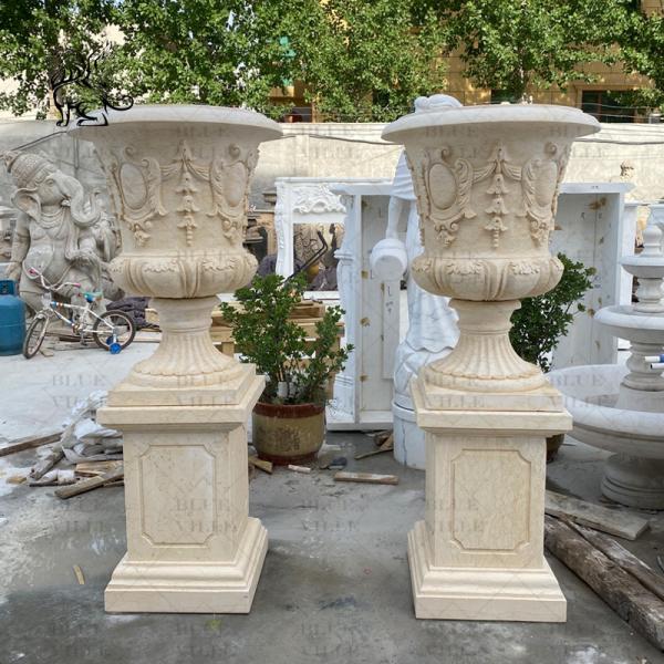 Marble Modern Flowerpot Outdoor Beige Stone Vase Planter Pot Garden Decoration