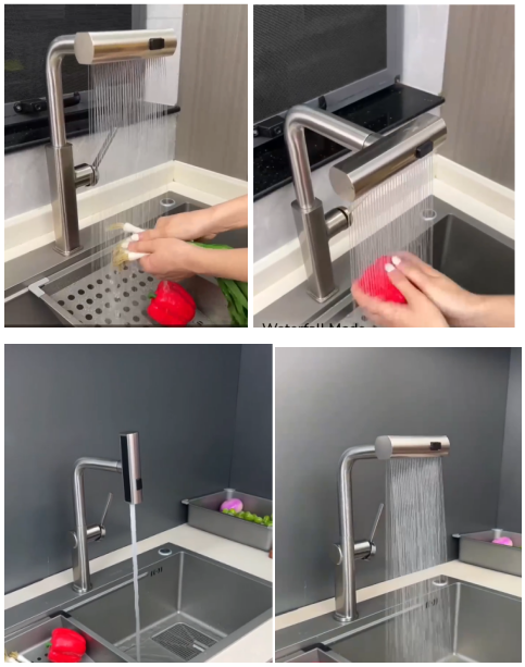 Anti-lock Braking Device Hot And Cold Digital Display Kitchen Washbasin Faucet 3 Way Faucet