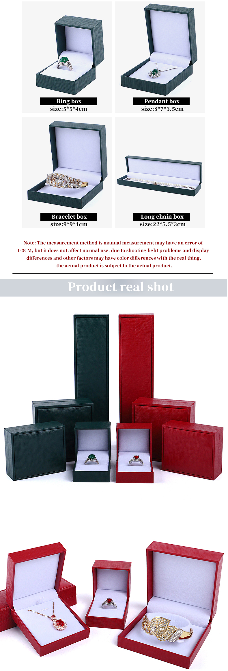 Customized Size Paper Velvet Hanhong Color Jewelry Box for Necklace Bracelet Ring Earrings