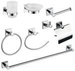 Modern Square 8 Piece Bathroom Hardware Accessories Set Matte Black Chrome