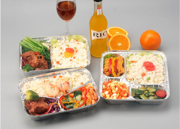2-compartment lunch box Wholesale Eco- friendly takeaway packaging containers aluminium foil tray food packaging