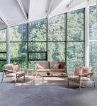 Waterproof Polyester Fabric Outdoor Sofa Set Teak Wood Outdoor Couch