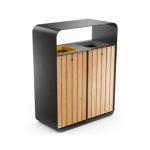 Contemporary Outdoor Wooden Garbage Bin 2 Compartments Recycling Bin Public